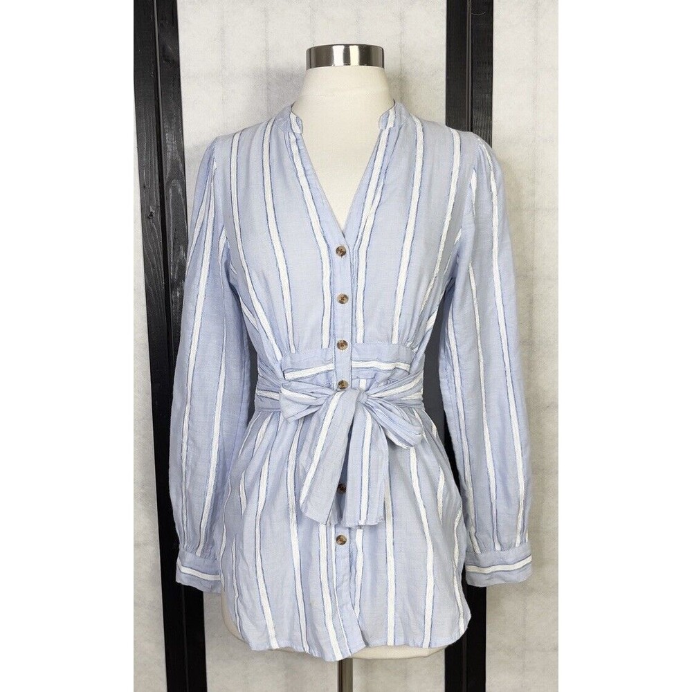 Anthropologie Building 18 South Seas Stripe Belted Button  Down Top. Size: 0